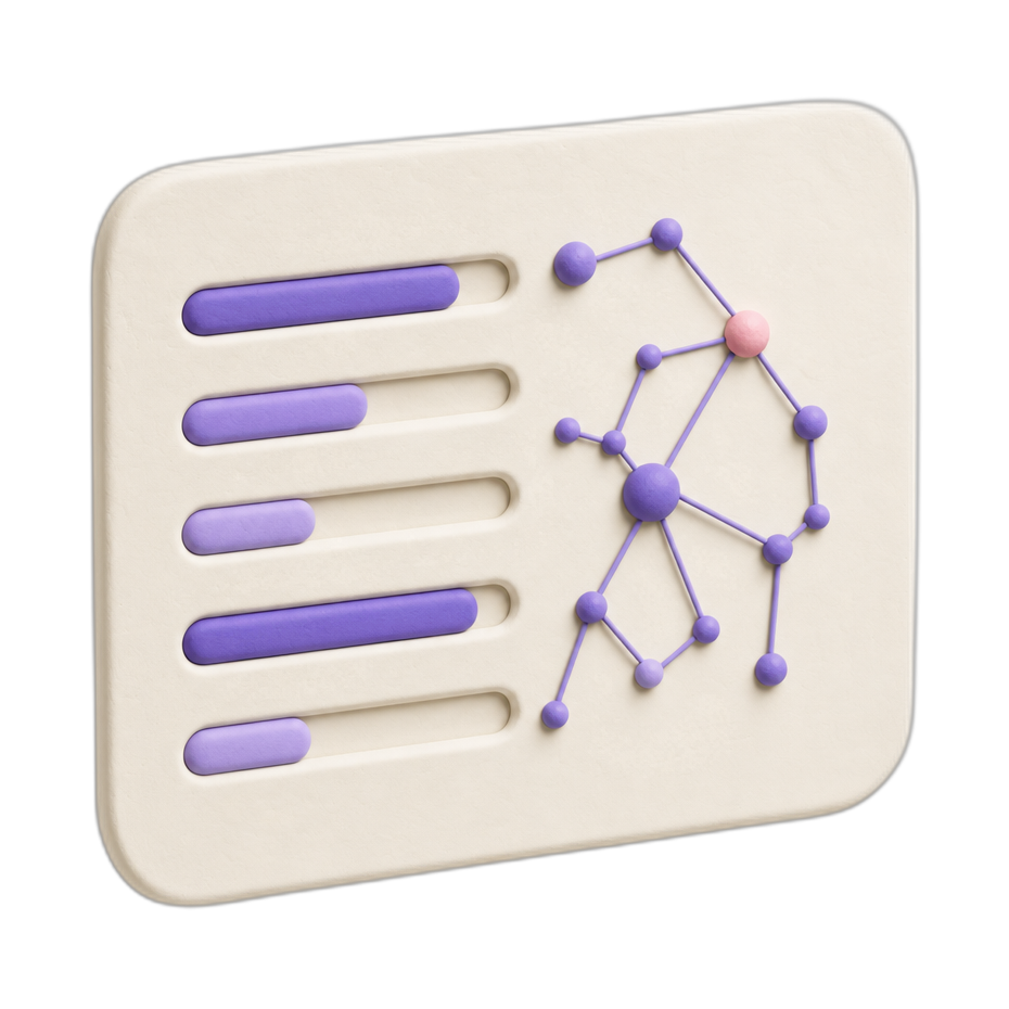 A trait map card with facet meters and connected nodes